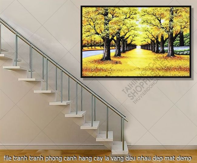 file tranh tranh phong canh hang cay la vang deu nhau dep mat